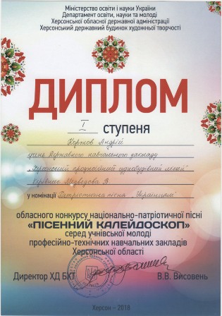 Диплом Коржов Андрей пісенний калейдоскоп патріотична пісня  Українцям